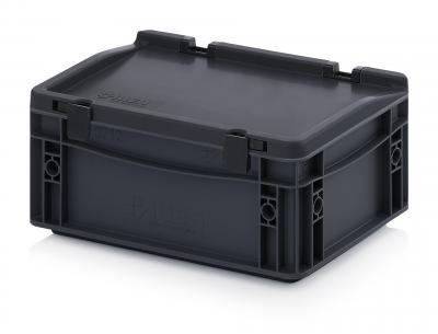 ESD Antistatic Euro Container Boxes with hinged lid - 30 x 20 x 13,5 cm (L x W x H) - 666 ESD ED 32/12 HG